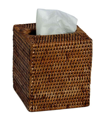 Boîte à mouchoirs carrée en rotin tressé brun 13x13x15cm
