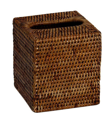 Boîte à mouchoirs carrée en rotin tressé brun 13x13x15cm
