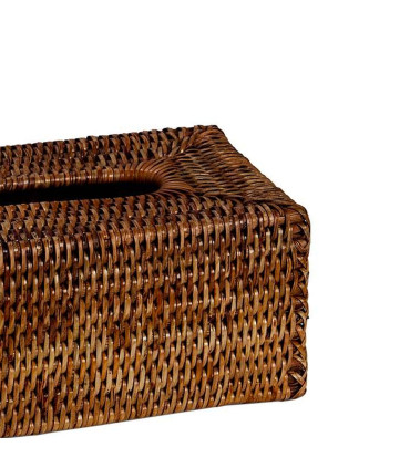 Boîte à mouchoirs rectangulaire en rotin tressé brun 26x14x10cm