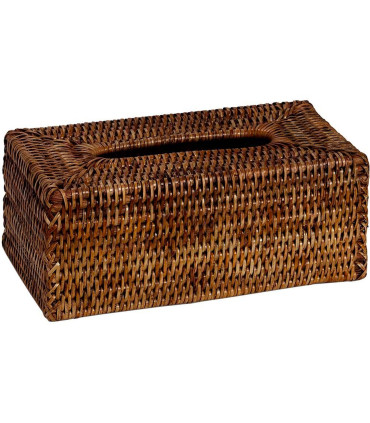 Boîte à mouchoirs rectangulaire en rotin tressé brun 26x14x10cm