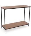 Console 2 plateaux effet bois et métal noir 106x35x81cm
