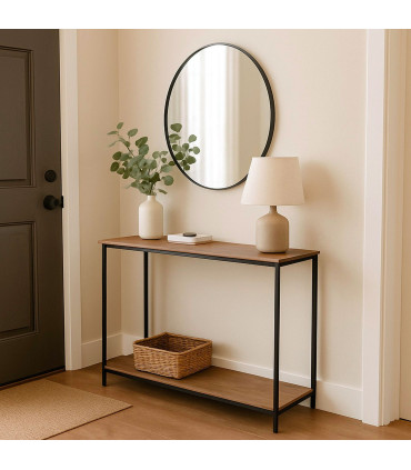Console Table Wood MDF and black Metal 106x35x81cm