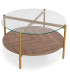 Table basse ronde 2 plateaux bois et verre 80x80x45cm