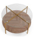 Table basse ronde 2 plateaux bois et verre 80x80x45cm