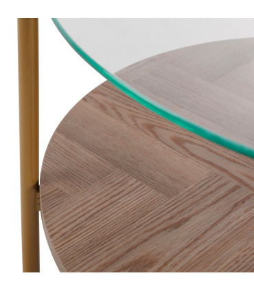 Table basse ronde 2 plateaux bois et verre 80x80x45cm