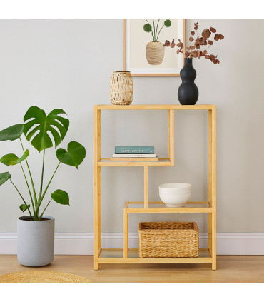 Étagère design bambou et verre 77x34x111cm