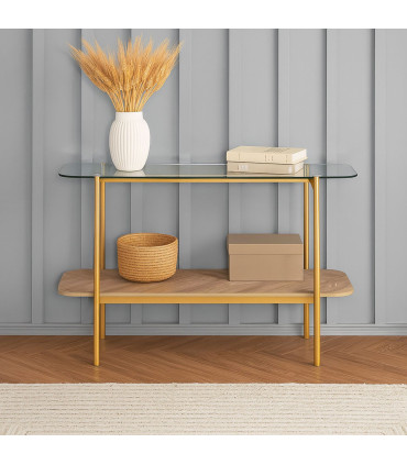 Console d'entrée 2 plateaux bois et verre 120x40x80cm