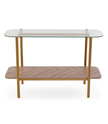 Console d'entrée 2 plateaux bois et verre 120x40x80cm