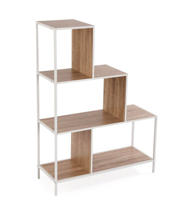 Wood and white metal shelf stairs 80x30x112.5cm