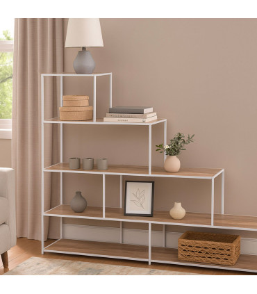 Wood and white metal shelf stairs 80x30x112.5cm
