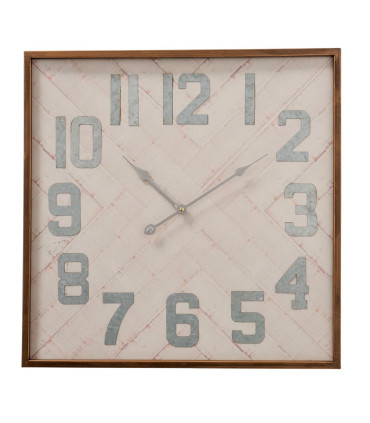 Grande horloge murale carrée en métal blanc 50x50x3.5cm