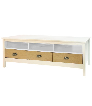 Meuble de télévision bois et blanc 3 tiroirs 158x40x47cm