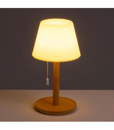 Lampe à poser bambou LED à tirette sans fil 15x15x28cm