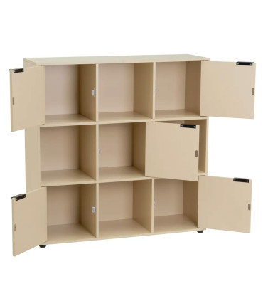 Étagère basse en bois beige 9 casiers 5 portes 89x29x90cm