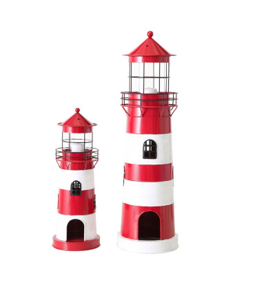 Set de 2 lanternes métal rouge et blanc phares 19x19x64cm