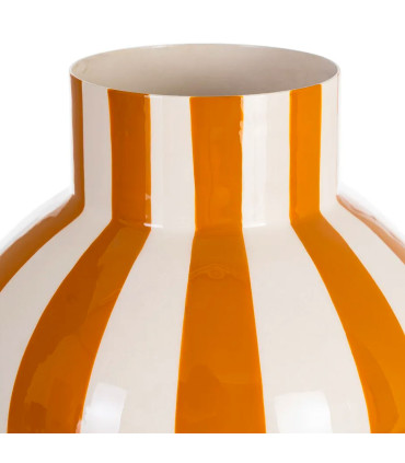 Vase design metal jaune moutarde et blanc 15x15x25cm