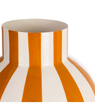 Vase design metal jaune moutarde et blanc 15x15x25cm