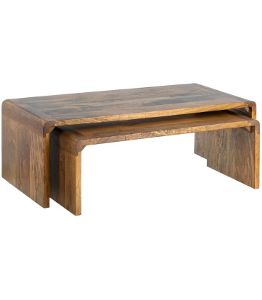 Set de 2 tables basses rectangulaires en bois de manguier 100x50x35cm