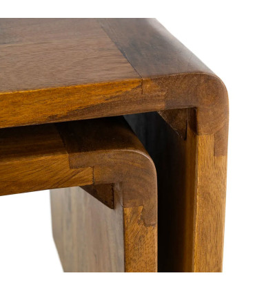 Set de 2 tables basses rectangulaires en bois de manguier 100x50x35cm