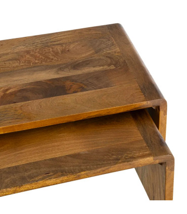 Set de 2 tables basses rectangulaires en bois de manguier 100x50x35cm