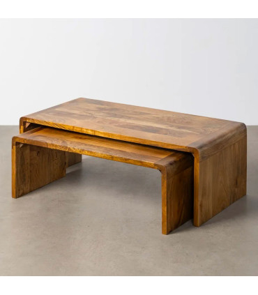 Set de 2 tables basses rectangulaires en bois de manguier 100x50x35cm