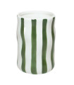 Porte brosse à dents en céramique rayures vert et blanc 8x8x11cm
