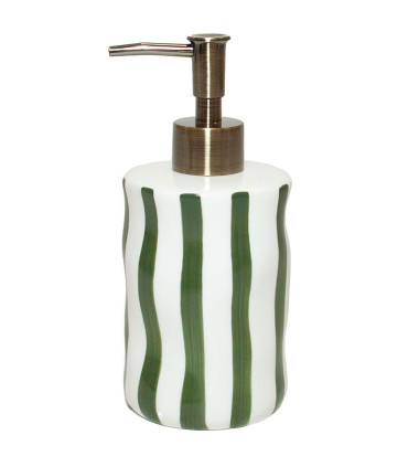 Soap Dispenser green and white stripes ceramic 8x8x17cm