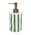 Soap Dispenser green and white stripes ceramic 8x8x17cm