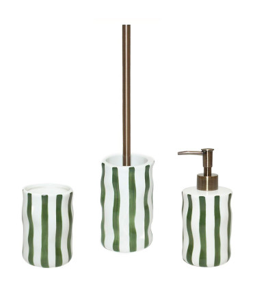 Brosse WC en céramique rayures vert et blanc 10.5x10.5x44cm