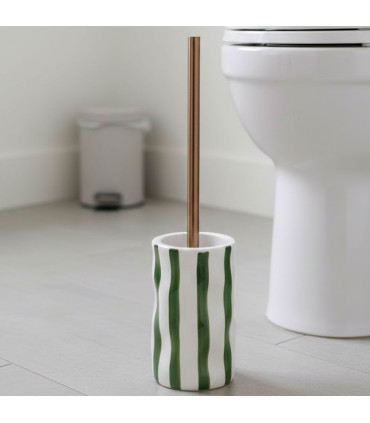 Brosse WC en céramique rayures vert et blanc 10.5x10.5x44cm
