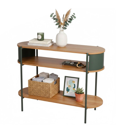 Console d'entrée 2 niveaux bois et verts 100x39x76cm