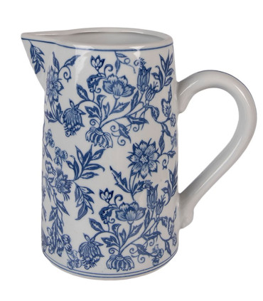 White and blue floral ceramic pitcher