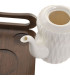 Set de 4 tasses avec théière porcelaine blanche et plateau bambou 28x23x19cm
