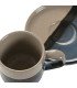 Tasse à café et dessous de tasse porcelaine émaillée bleu et beige 130ml