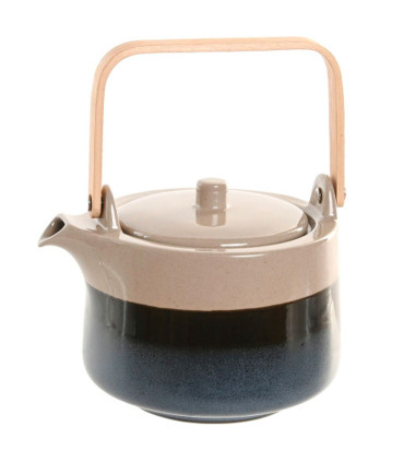 Théière en porcelaine émaillée bleu et beige 1L