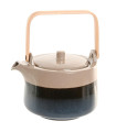 Théière en porcelaine émaillée bleu et beige et anse bambou 1L