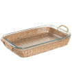 Plat au four en verre avec support fibre naturelle tressée avec anses 38x21.5x8cm