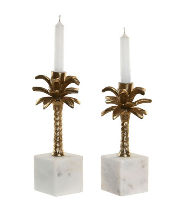 Set de 2 chandeliers en marbre et aluminium doré avec motifs palmiers