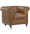 Fauteuil club classique cuir capitonné marron 90x80x77cm