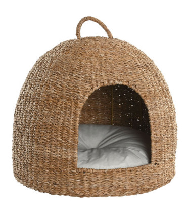 Panier niche pour petit chien ou chat en seagrass tressé 49x49x47cm