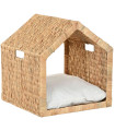 Panier maison pour chien ou chat en jacinthe d'eau tressée 43x43x46cm