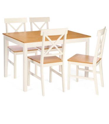 Dining Table Wood + 4 Chairs 118x74x73cm