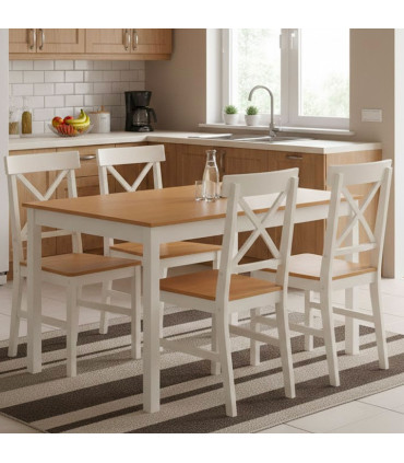 Dining Table Wood + 4 Chairs 118x74x73cm