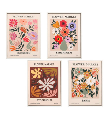 Set of 4 Boards flower market 30x40cm