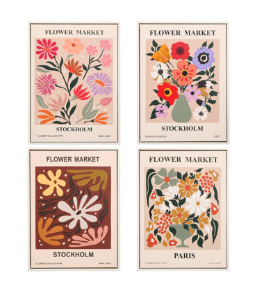 Set of 4 Boards flower market 30x40cm