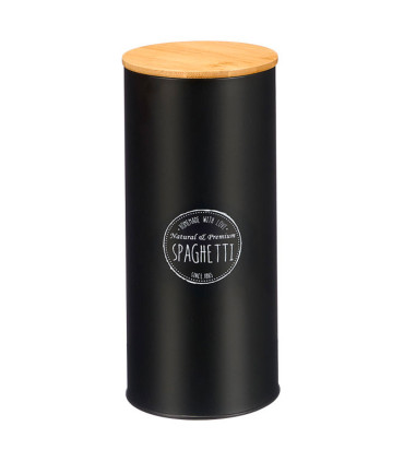 Bocal rond en métal noir avec bouchon bambou spaghetti 12x12x30cm