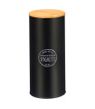 Round Kitchen Jar black metal and Bamboo Lid spaghetti 12x12x30cm