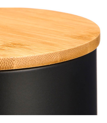 Bocal rond en métal noir avec bouchon bambou spaghetti 12x12x30cm