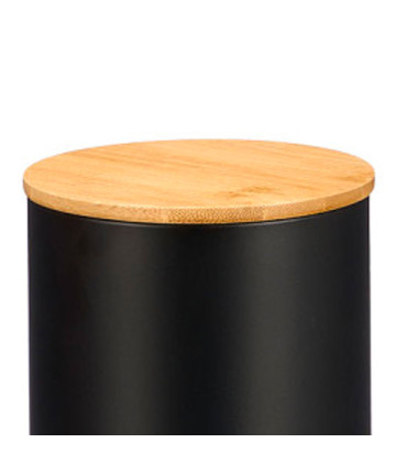 Bocal rond en métal noir avec bouchon bambou spaghetti 12x12x30cm