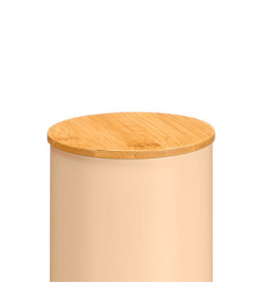 Bocal rond en métal beige avec bouchon bambou spaghetti 12x12x30cm